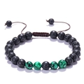 Bracciale regolabile in pietra lavica nera e malachite verde con cordino intrecciato - Malachite e Pietra Lavica
