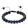 Bracciale regolabile da 8mm in pietra lavica nera e occhio di tigre blu, pietre naturali - Occhio di Tigre Blu e Pietra Lavica
