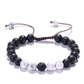 Bracciale regolabile da 8mm in lava nera e howlite bianca con cordino intrecciato - Turchese Bianco + Pietra Lavica