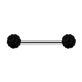 Macro view of silver stainless steel barbell piercing with black crystal pavé ferido balls - Steel Color Black Ball Style (1996 Black)