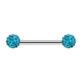 Detailed view of silver nipple ring with dual light blue cubic zirconia paved balls - Lake Blue Ball Style (1996 Lake Blue)