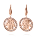 Roségoldene runde Ohrringe mit Hamsa-Hand-Ausschnitt und funkelnden Zirkon-Kristallen - Roségold