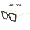 Occhiali quadrati oversize di tendenza con montatura nera e stanghette oro con perle - Montatura Nera