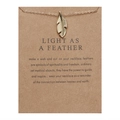 Detail of gold feather pendant necklace on a kraft paper gift card with English text - Gold Feather Pendant Necklace (NC18Y0304)