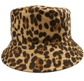 Cappello pescatore reversibile in lana con stampa leopardata kaki e nero per l'autunno - M (56-58cm) / Marrone