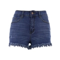 Short en jean taille haute bleu foncé avec ourlet effiloché et fermeture à boutons - S / Bleu foncé