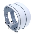 Vintage wide white leather punk bracelet with double metal buckles and adjustable strap - Pure White
