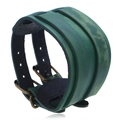 Vintage green layered leather cuff bracelet with rustic double metal buckles - Retro Green