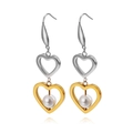Pendientes de corazón en acero de titanio con corazón dorado e incrustación de perla - Oro y Plata