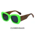 Retro oversized sunglasses with vibrant green frame and wood grain pattern temples - Green Frame Grey Lens
