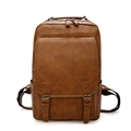 Mochila vintage de cuero PU marrón para hombre con hebillas y bolsillo frontal con solapa - Caqui (Correa de Cincha)