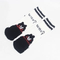 Plush coral fleece floor socks featuring black and white cartoon bear embroidery - Double Bar Bear