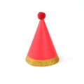 Gorro de fiesta rojo con pompón de peluche y ribete dorado brillante para cumpleaños - Gorro Rojo Con Borde Dorado Grueso y Pompon