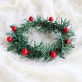 Christmas candle ring with red berries and green pine needles on white plush background - 8 Berries / Inner Diameter Approx 7.5-8cm