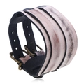 Vintage wide genuine leather bracelet with cream-white finish and double bronze buckles - Retro Khaki