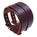 Vintage brown wide leather bracelet with silver metal buckles for men and women - Brown
