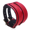 Vintage wide red leather punk bracelet with dual bronze metal buckles for men and women - Retro Red