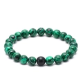 Natural weathered green agate beads bracelet with black lava stone and minimalist design - Malachite Texture with Single Matte Black Bead (1)