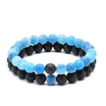8mm natural weathered agate and black lava rock beaded bracelets in sky blue finish - Blue and Black 2pcs Set (No.3)