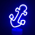 Ice blue LED neon anchor sign with white base for nautical theme desk decoration - Anchor (Blue) With Base