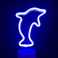 Blue LED neon dolphin lamp with white round base and power switch for desk decor - Dolphin-2 (Blue) With Base