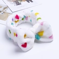 Colorful heart print coral fleece headband for face washing with soft elastic texture - Colorful Heart White