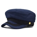 Berretto da marinaio blu navy in lana con bottone dorato e fascia intrecciata nera - M (56-58cm) / Blu navy