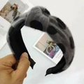 Grey plush wide knotted headband with black polka dots for women autumn winter hair accessory - Grey Polka Dot (Wrapped Ends)