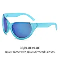 Lunettes de soleil sport Y2K avec monture bleue translucide et verres miroir bleus - Monture Bleue Verres Bleus