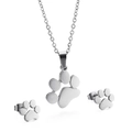 Conjunto de joyas de acero inoxidable plateado con lindos diseños de huellas de pata - Conjunto de Joyas Color Acero