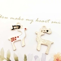 Enamel reindeer charms with white glaze and red dots, showing front and back views - 8864-Reindeer 16x23mm