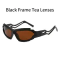 Lunettes de soleil Y2K punk avec monture noire ondulée et verres teintés marron - Monture Noire Verres Thé