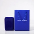 Navy blue flocked jewelry gift box with matching Love For You paper handle bag - Blue