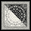 90cm square scarf with black and white bohemian paisley pattern and split color design - Large / Black