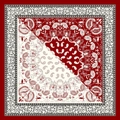 Classic 90x90cm bohemian paisley square scarf with red and white split design - Large / Burgundy
