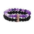 Bracciali con perle in pietra viola e opache nere con corona in finitura oro rosa - Set Pietra Opaca Oro Rosa