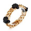 Hip hop cuban link bracelet in gold and black resin featuring three lion heads - Lion Head Black Gold