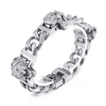 Silver stainless steel cuban chain bracelet featuring dual tiger heads with zircons - Double Tiger Head Steel Color