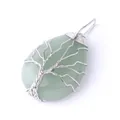 Silver wire wrapped teardrop pendant necklace featuring light green natural crystal stone - Green Aventurine Silver