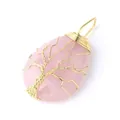 Handmade golden wire-wrapped tree of life pendant featuring natural pink quartz stone - Pendant Only / Rose Quartz Gold