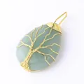 Gold wire wrapped teardrop pendant necklace featuring green quartz Tree of Life - Green Aventurine Gold