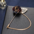 Elegant navy mixed-color rose lapel pin with gold leaf and chain for men suits - Chain Leaf Long Pin