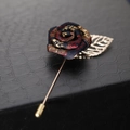 Exquisite rose fabric brooch with gold leaves and pins on a premium textured box - Premium Plated Disc Leaf Long Pin