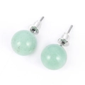 Detailed close-up of 10mm round natural stone stud earrings with silver-plated posts - Green Jade