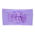 Elastic purple nylon baby headband featuring three delicate chiffon flowers - Purple