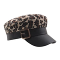 Gorra marinera de leopardo con visera de cuero negro y hebilla dorada elegante - 57-58cm / Estampado de leopardo