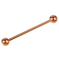 Detail shot of rose gold industrial piercing barbell with polished finish on white background - Rose Gold