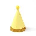 Gorro de fiesta amarillo con pompón de felpa amarillo y borde de purpurina dorada - Gorro Amarillo Con Borde Dorado Grueso y Pompon