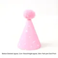 Pink birthday party hat with soft pompom and white geometric patterns for celebrations - Pink Hat with Wool Ball