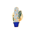 Dettaglio ravvicinato di una spilla in smalto a forma di cactus in un vaso blu decorato - Cactus a pois-C1079-4